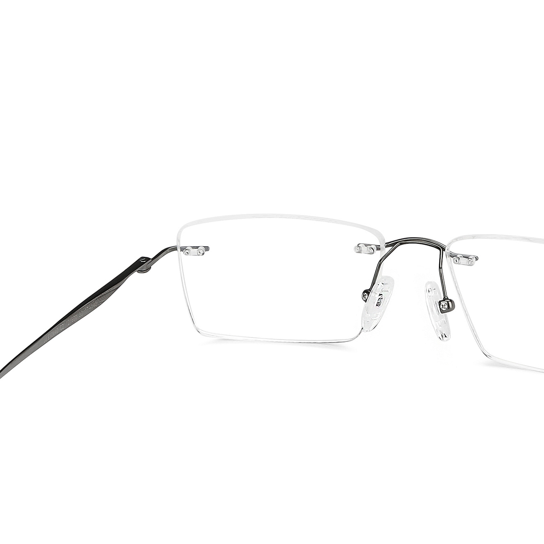 John Jacobs Online Mid Gunmetal Rimless Rectangle right side