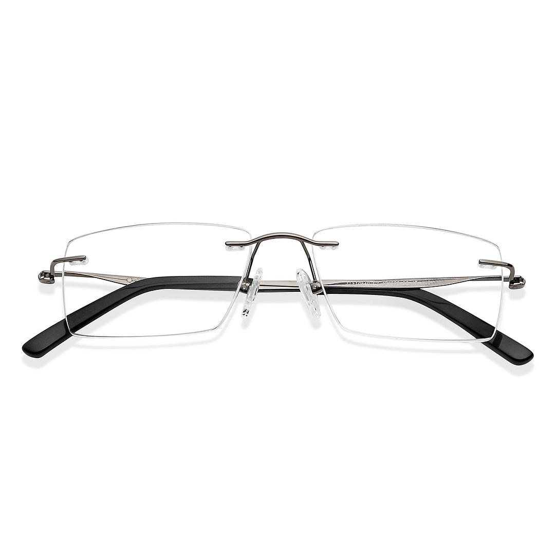 John Jacobs Online Mid Gunmetal Rimless Rectangle left side