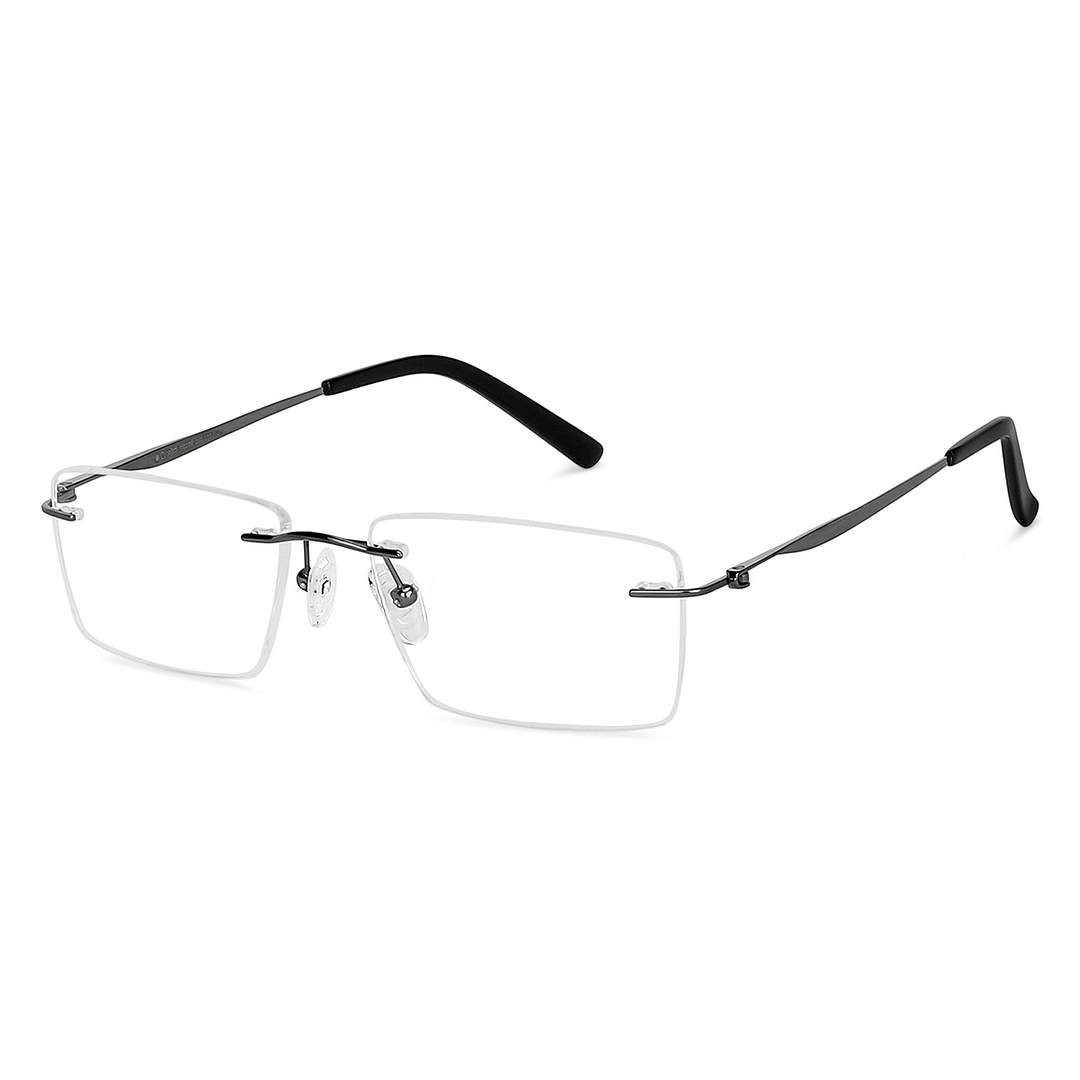 John Jacobs Online Mid Gunmetal Rimless Rectangle right side