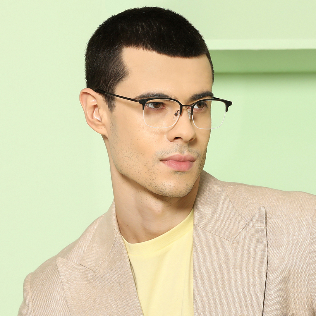 John Jacobs Online Black Half Rim Rectangle left side