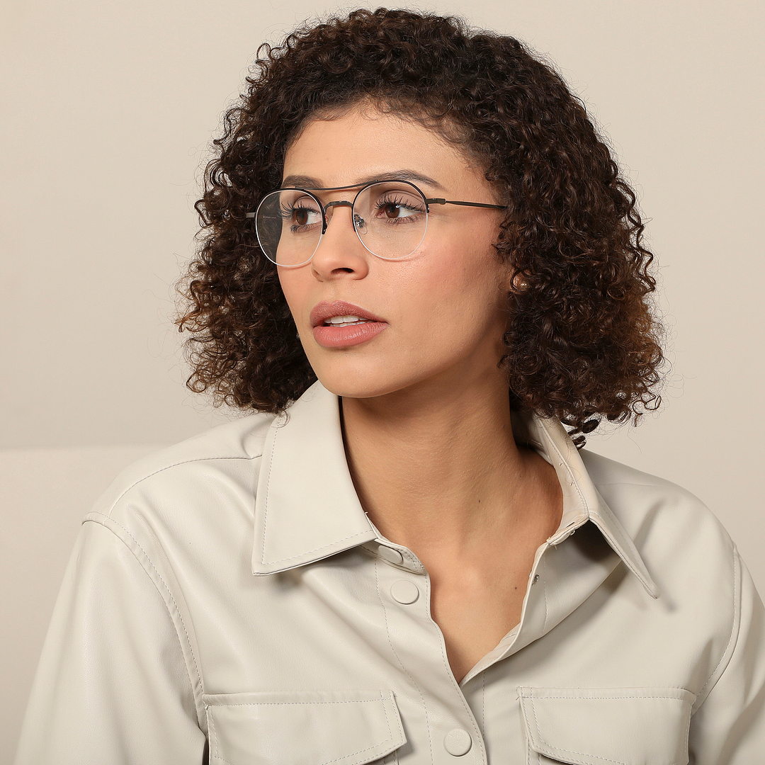 John Jacobs Screen Glasses Gunmetal Half Rim Round right side