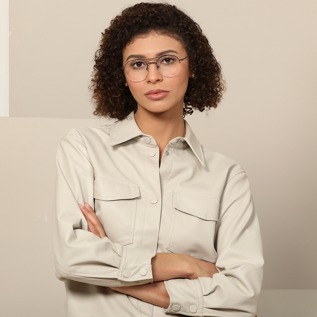 John Jacobs Screen Glasses Gunmetal Half Rim Round left side