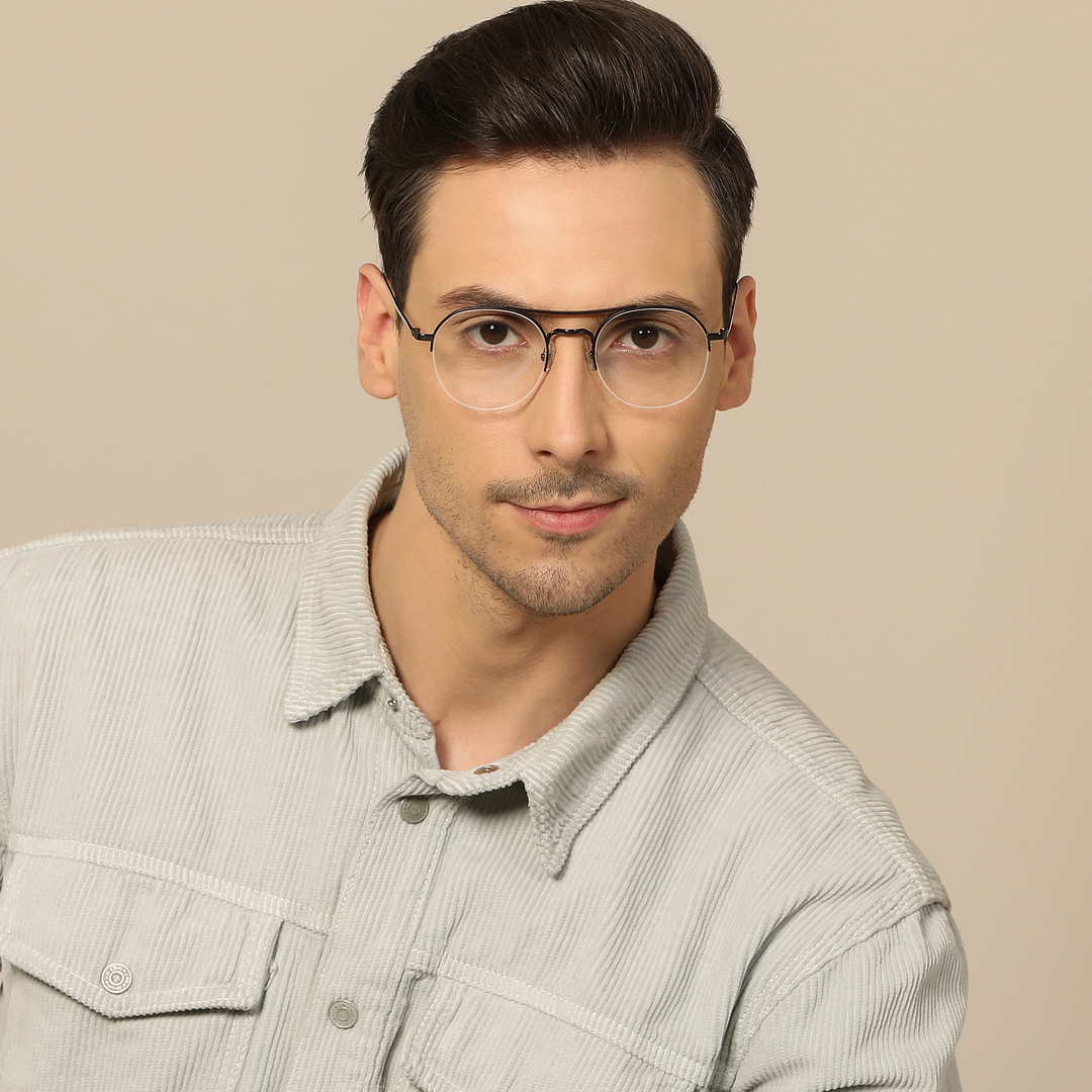 John Jacobs Screen Glasses Gunmetal Half Rim Round right side