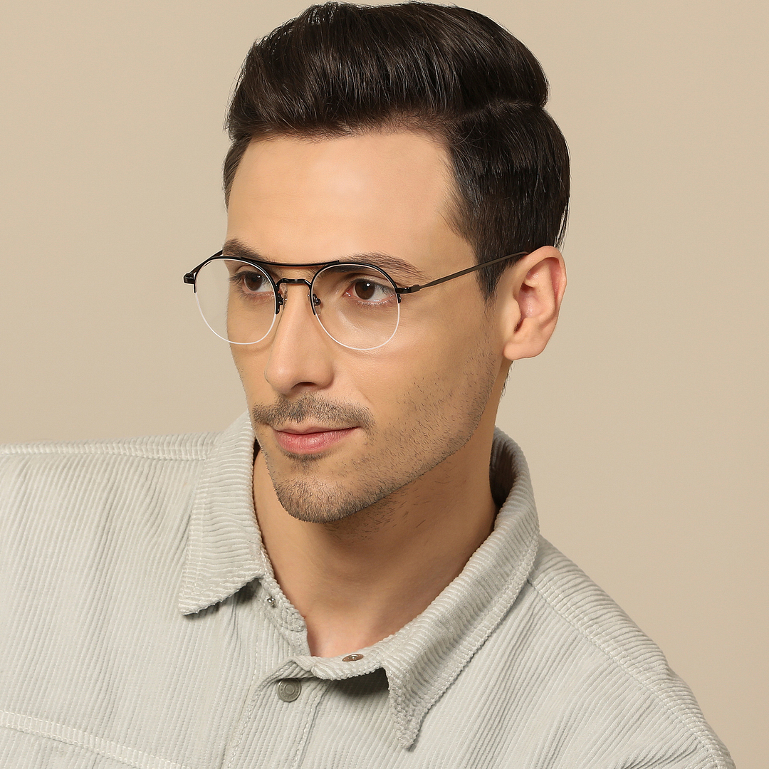 John Jacobs Screen Glasses Gunmetal Half Rim Round left side