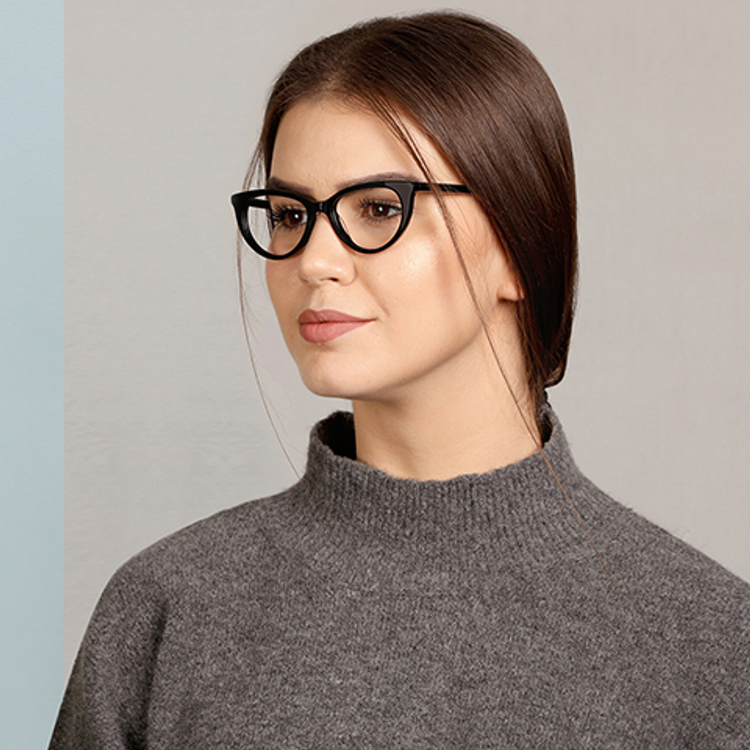 John Jacobs Black Full Rim Cat Eye left side