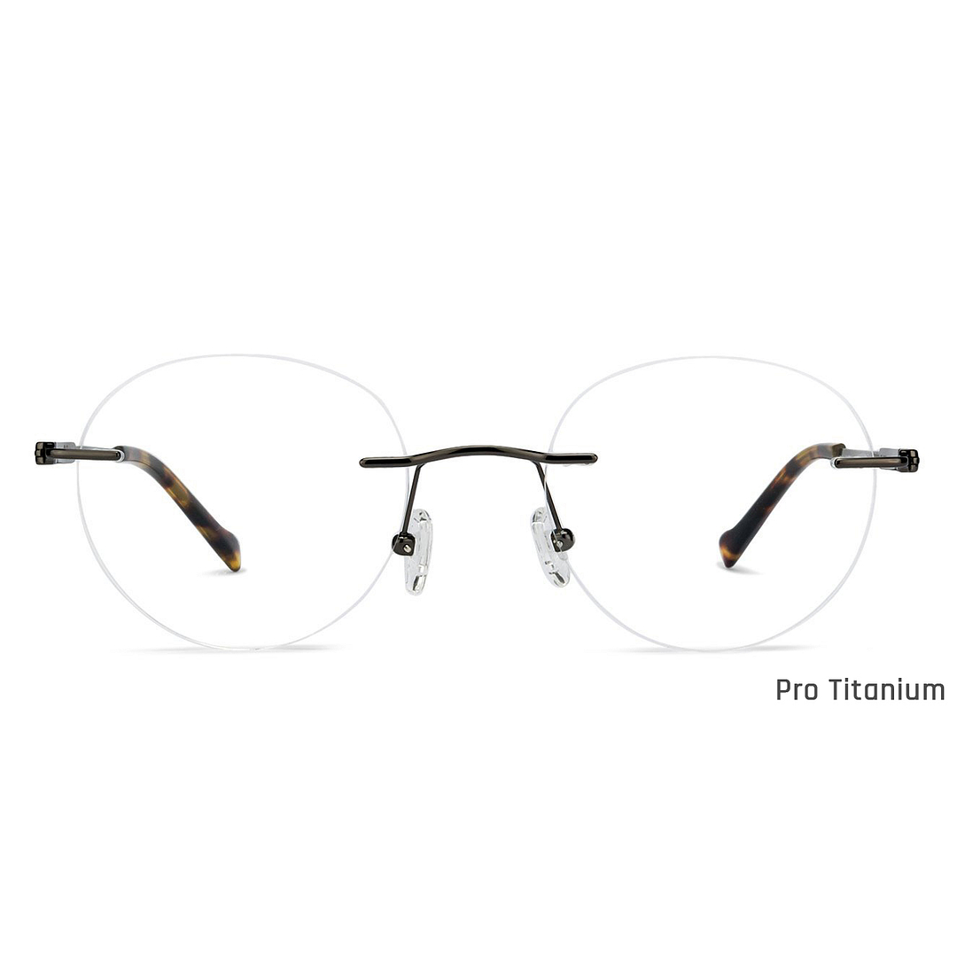 John Jacobs Screen Glasses Mid Gunmetal Rimless Round left side