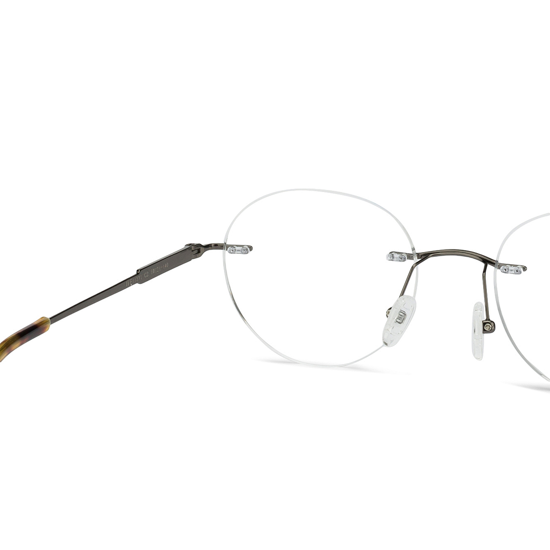 John Jacobs Screen Glasses Mid Gunmetal Rimless Round right side