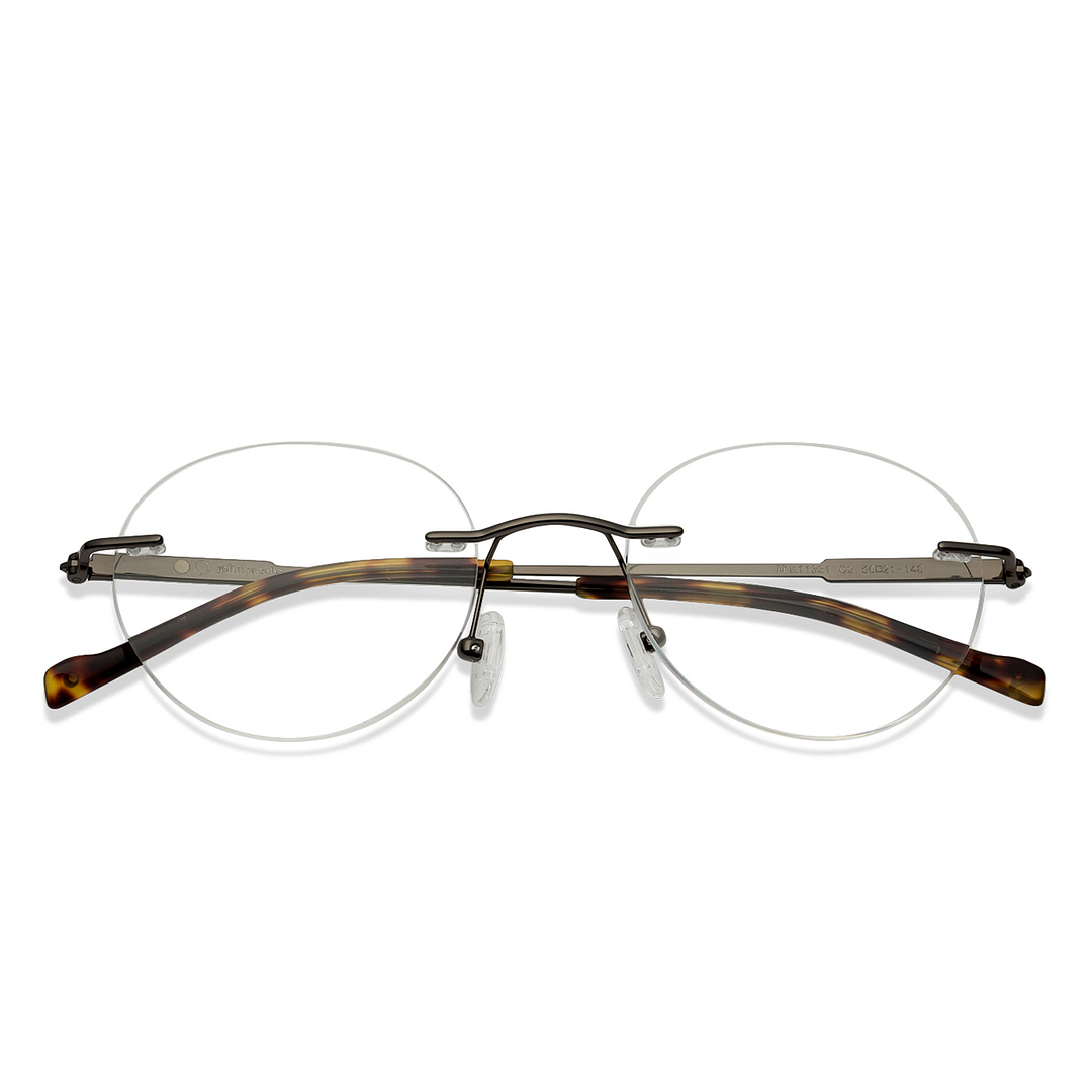 John Jacobs Screen Glasses Mid Gunmetal Rimless Round left side