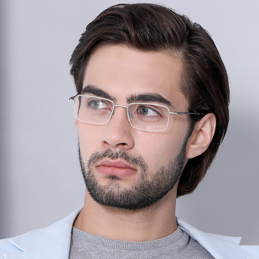 John Jacobs Screen Glasses Silver Half Rim Rectangle right side