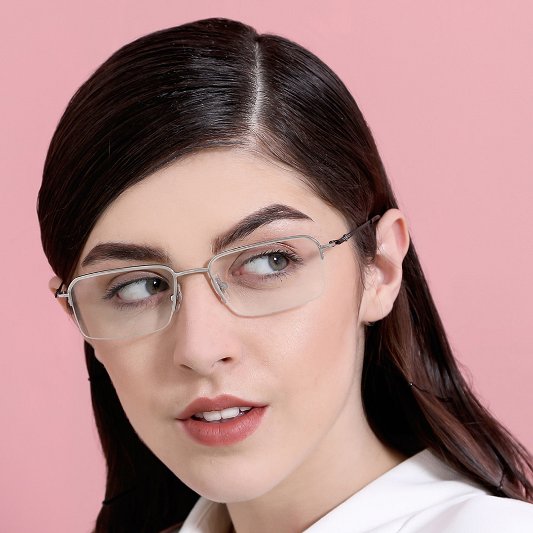 John Jacobs Screen Glasses Silver Half Rim Rectangle left side