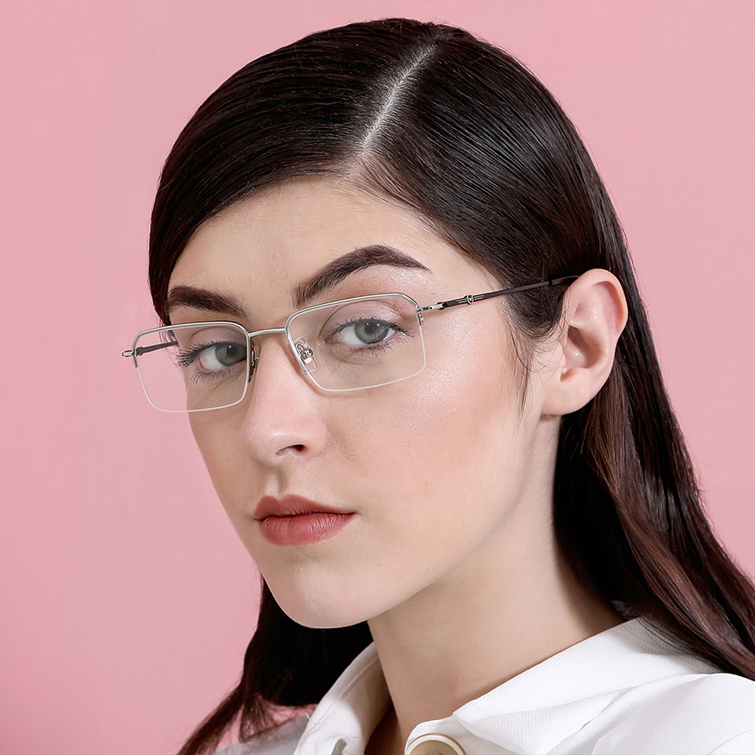 John Jacobs Screen Glasses Silver Half Rim Rectangle right side