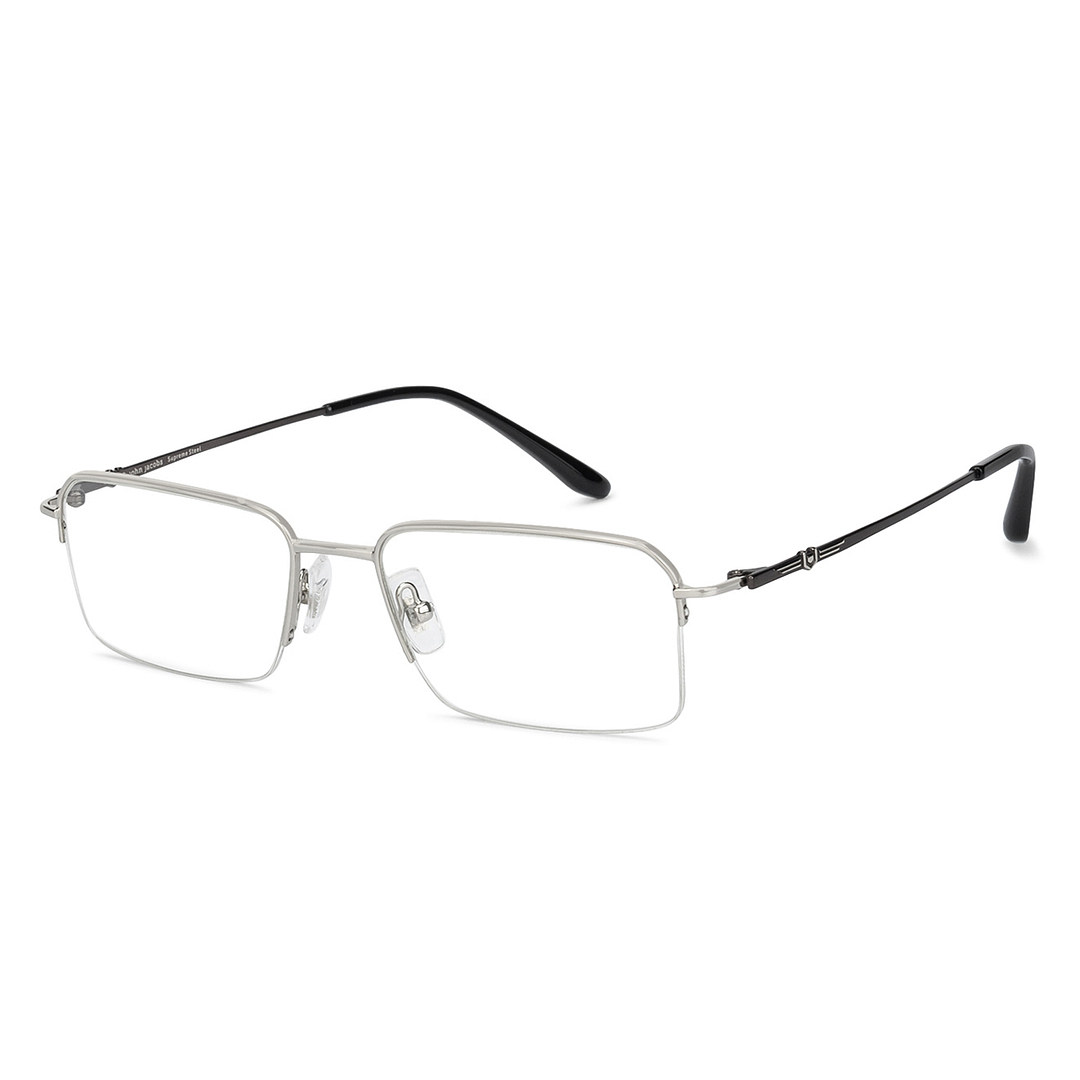 John Jacobs Screen Glasses Silver Half Rim Rectangle left side