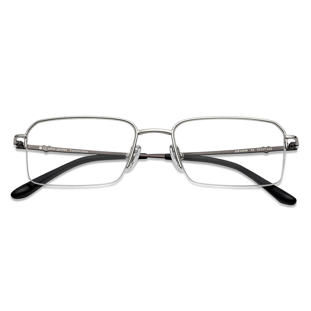 John Jacobs Screen Glasses Silver Half Rim Rectangle left side