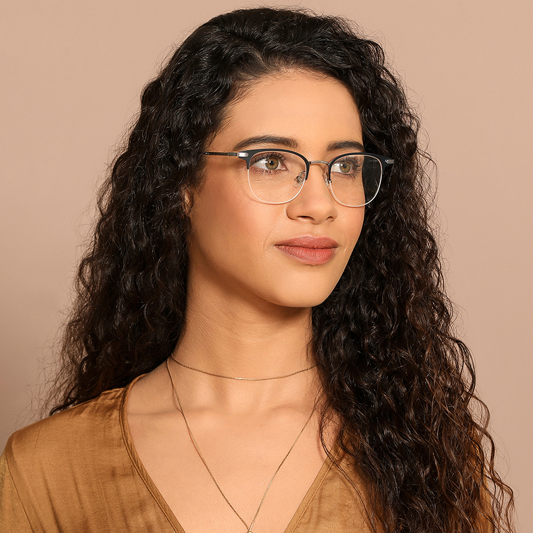 John Jacobs Online Sky Blue Half Rim Clubmaster left side