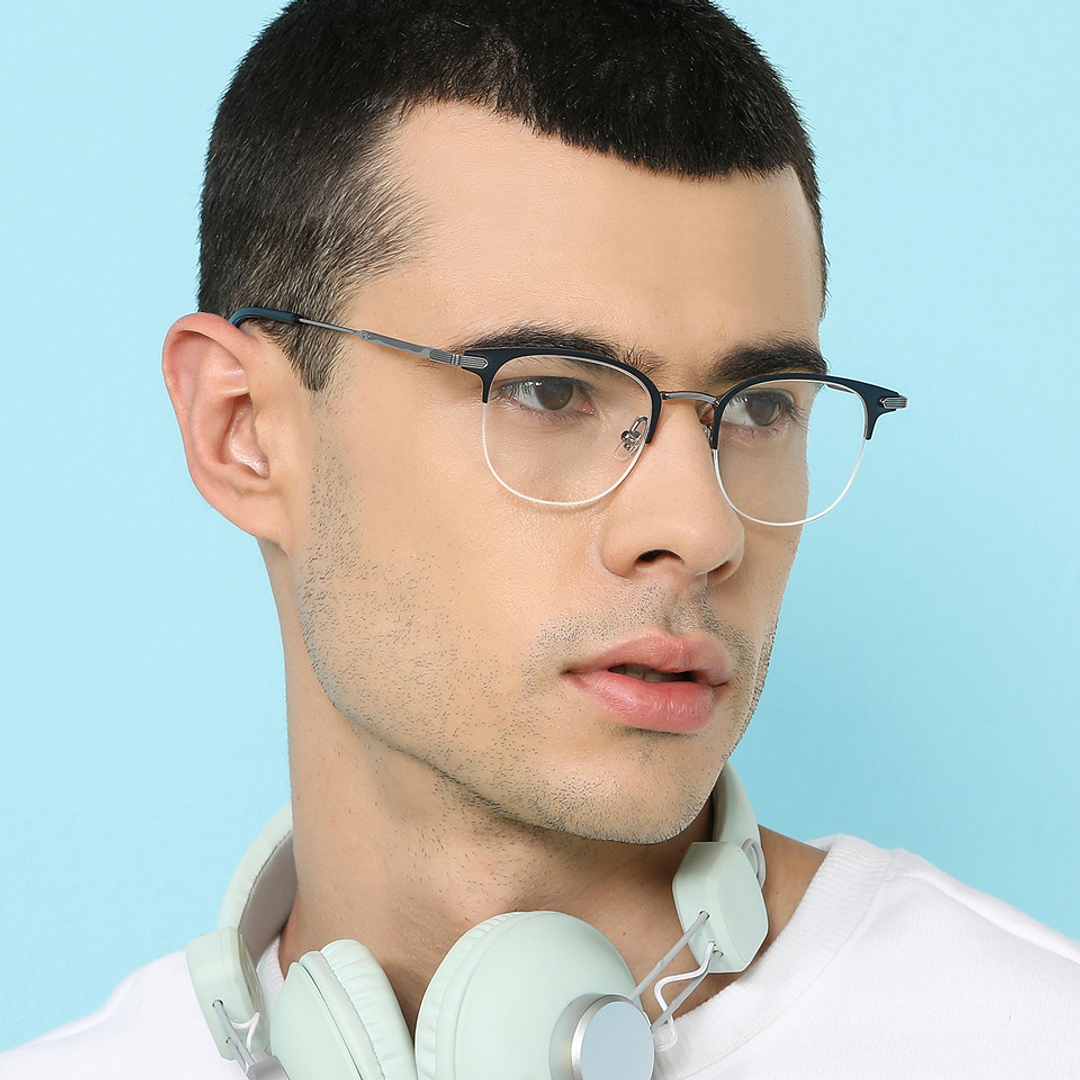 John Jacobs Online Sky Blue Half Rim Clubmaster right side