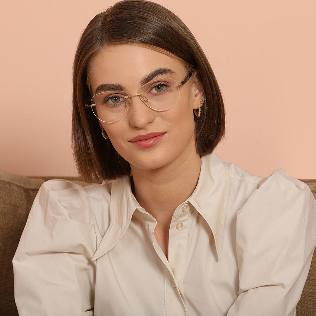 John Jacobs Online Gold Rimless Aviator right side