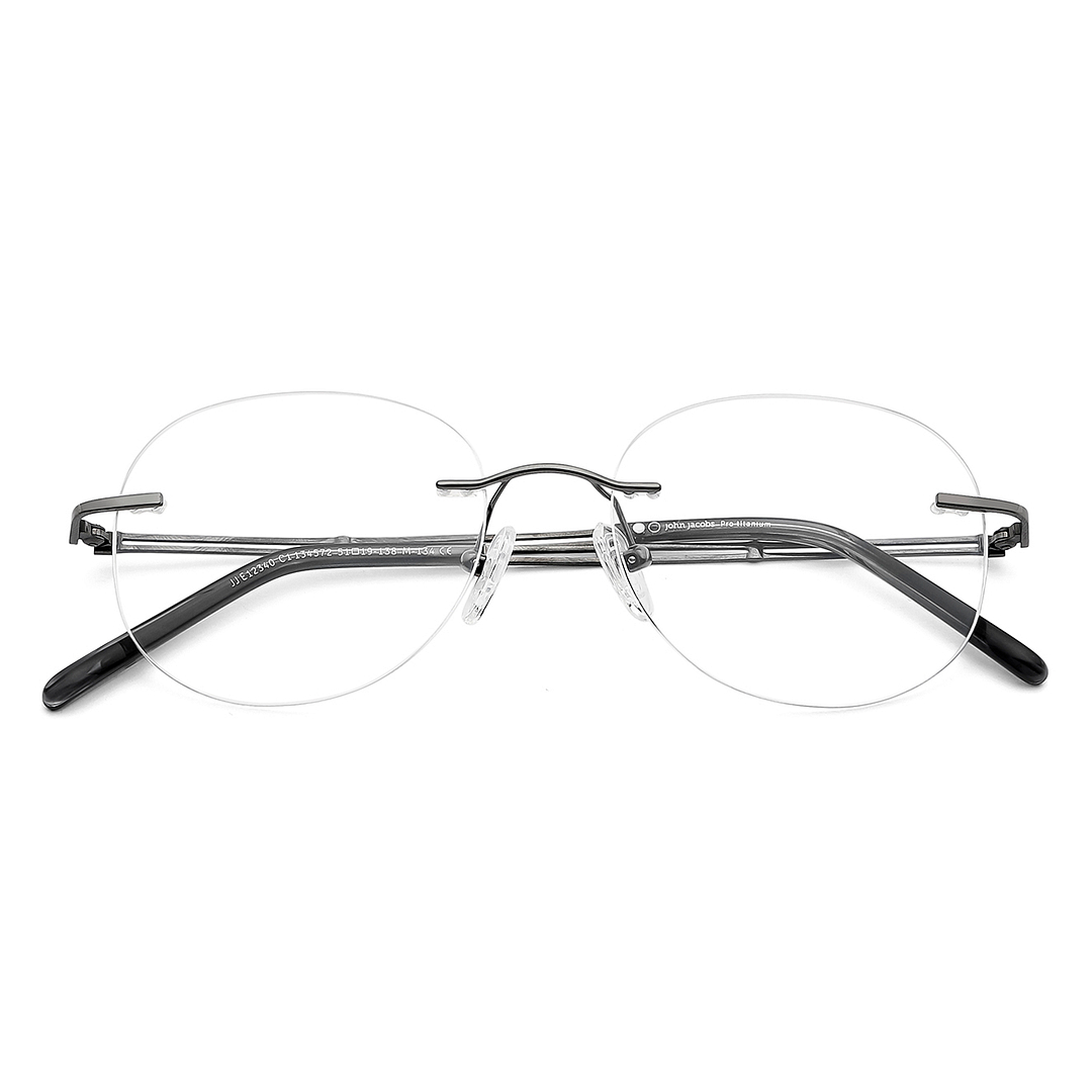 John Jacobs Online Mid Gunmetal Rimless Round left side