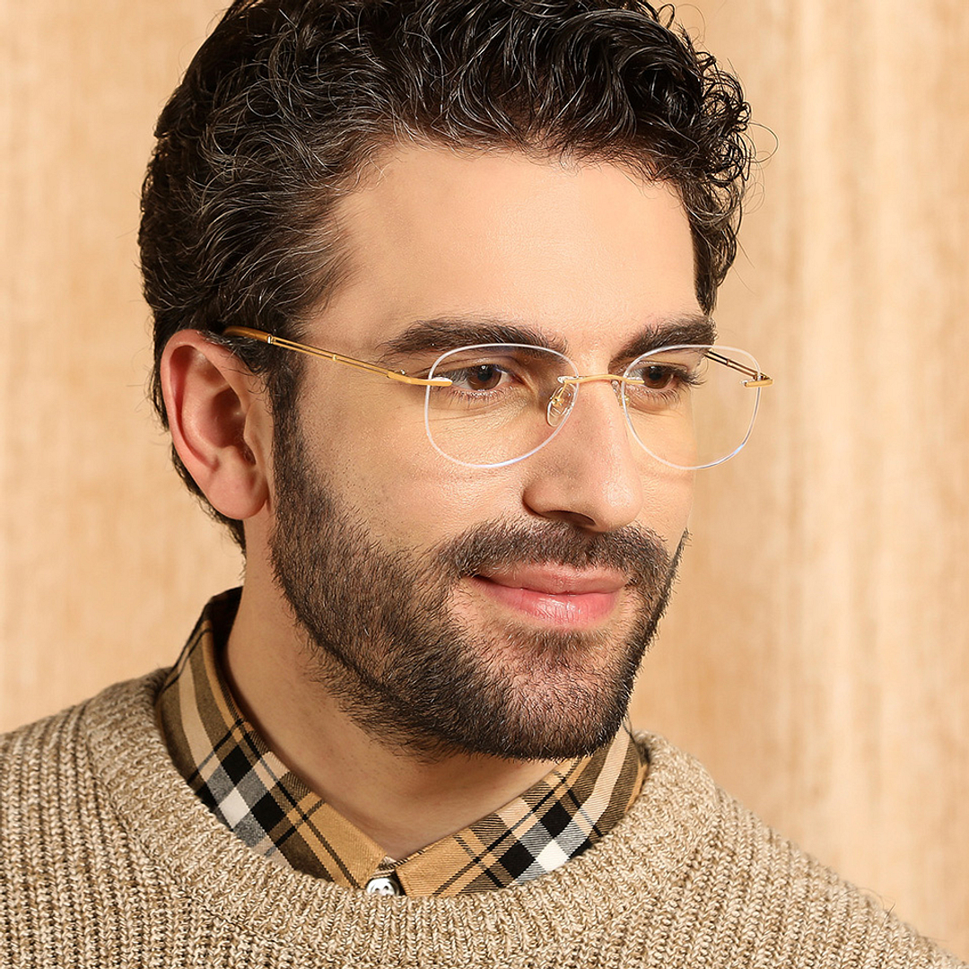 John Jacobs Online Gold Rimless Aviator left side