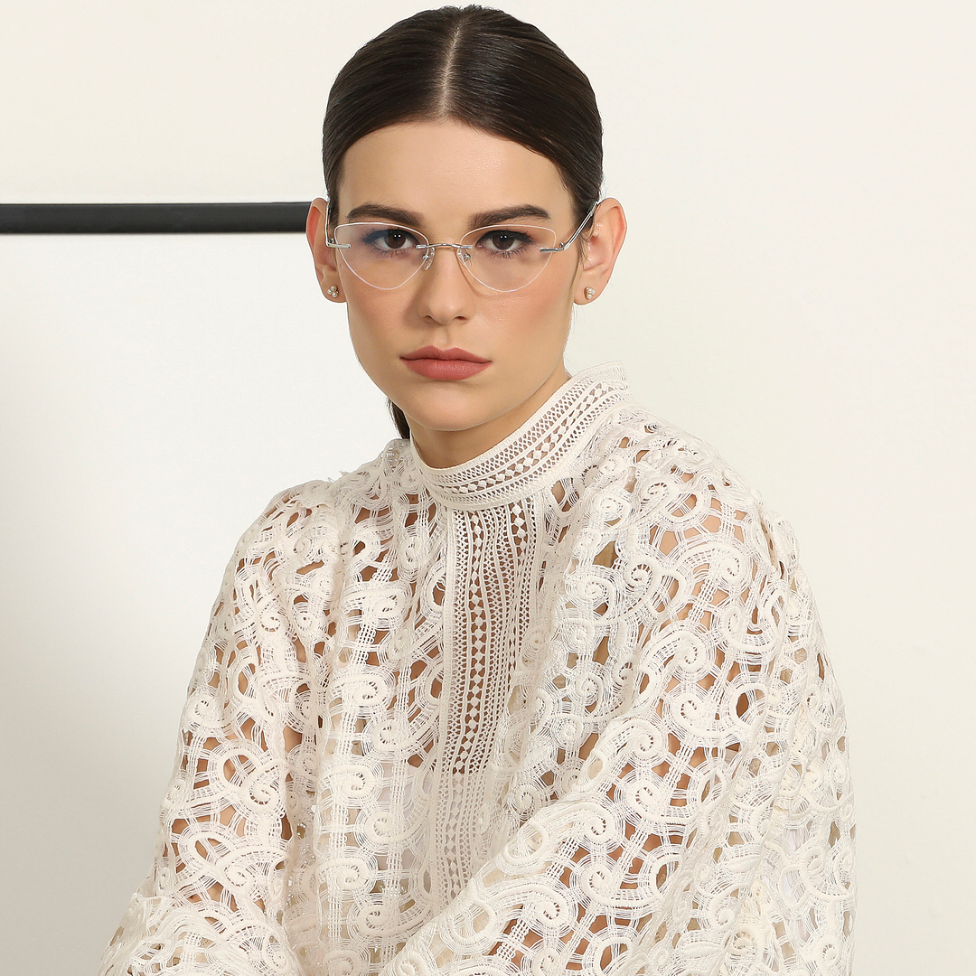 John Jacobs Online Silver Rimless Cat Eye right side