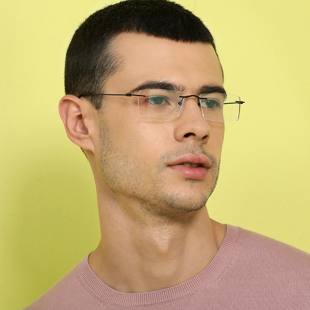 John Jacobs Black Rimless Rectangle left side