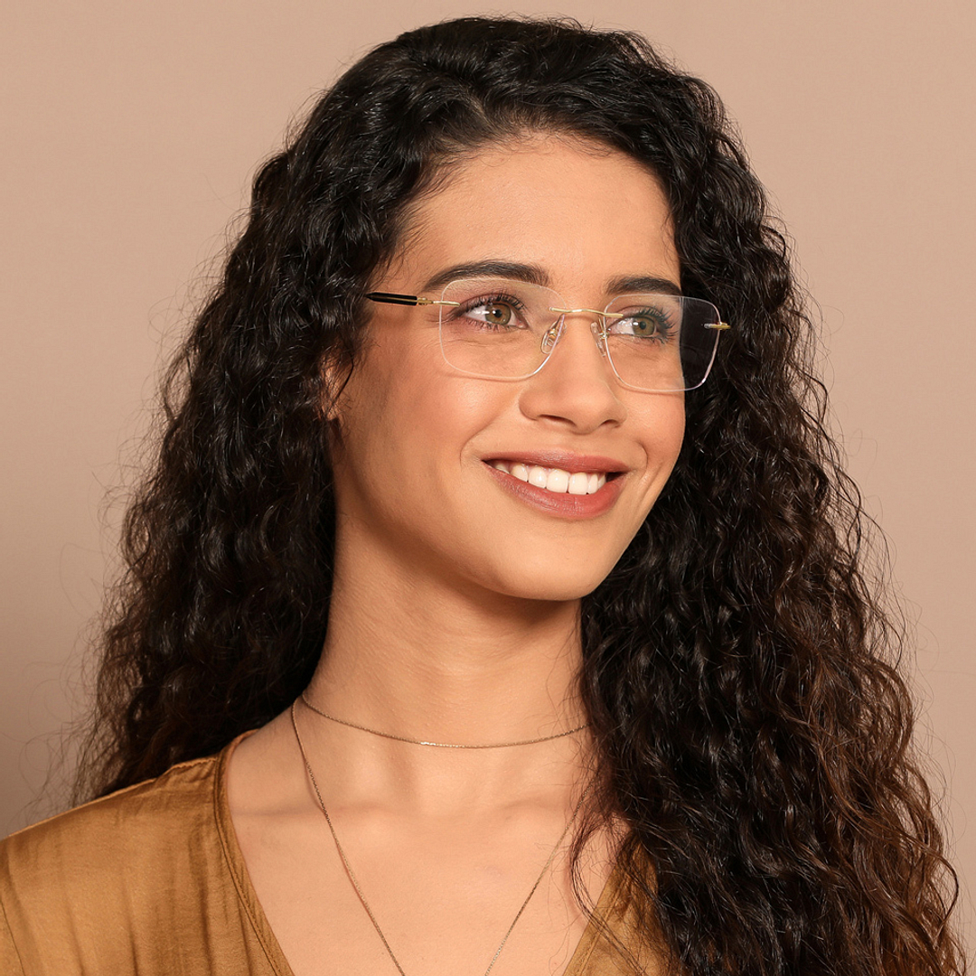 John Jacobs Gold Rimless Square left side