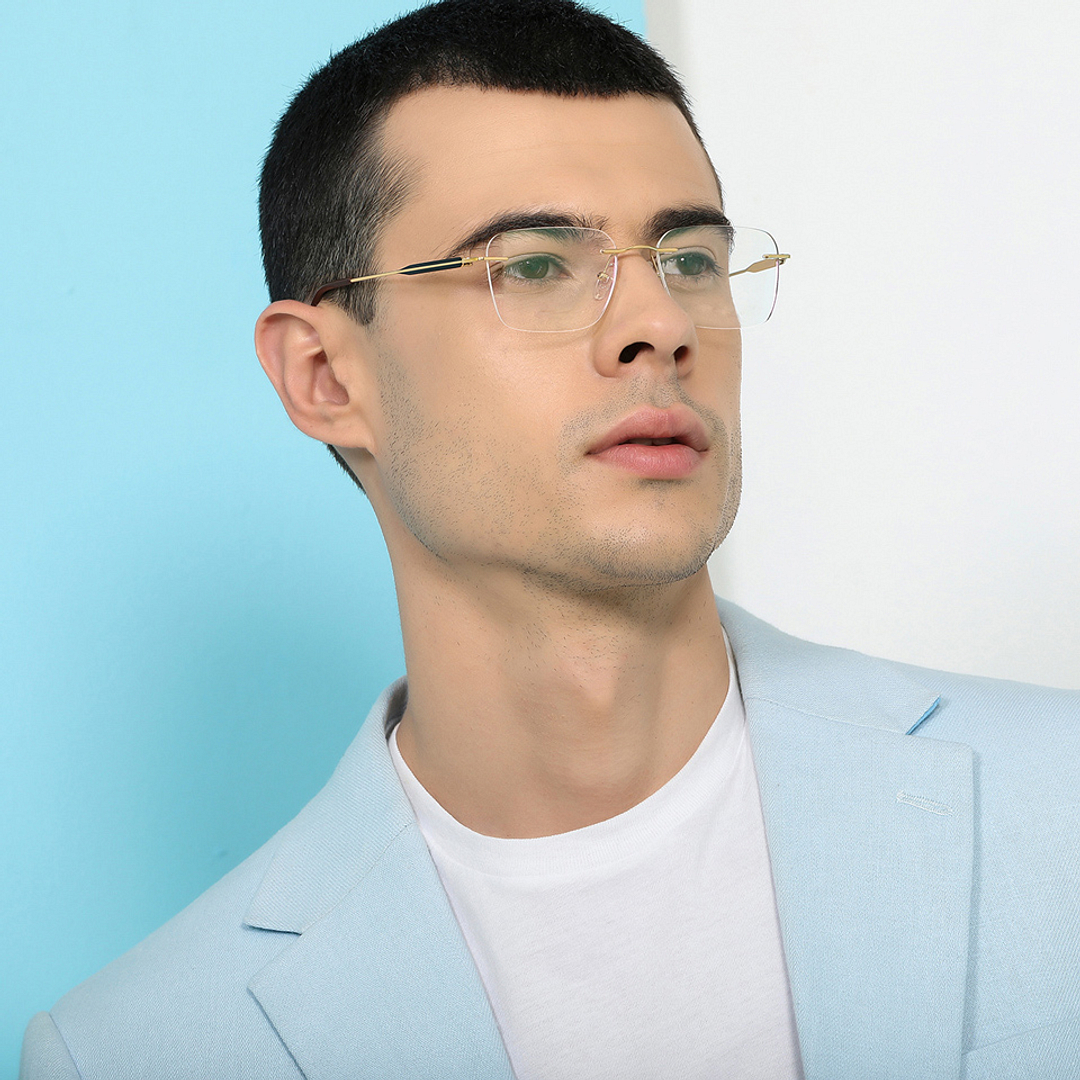 John Jacobs Gold Rimless Square left side