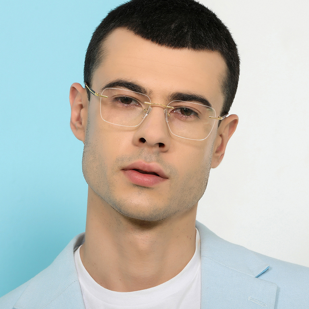 John Jacobs Gold Rimless Square left side