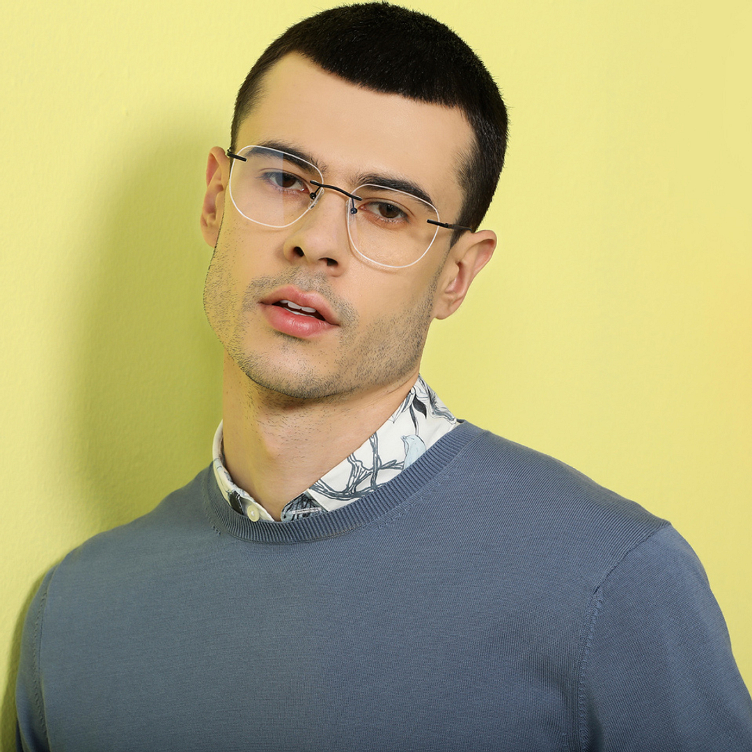 John Jacobs Black Rimless Square left side