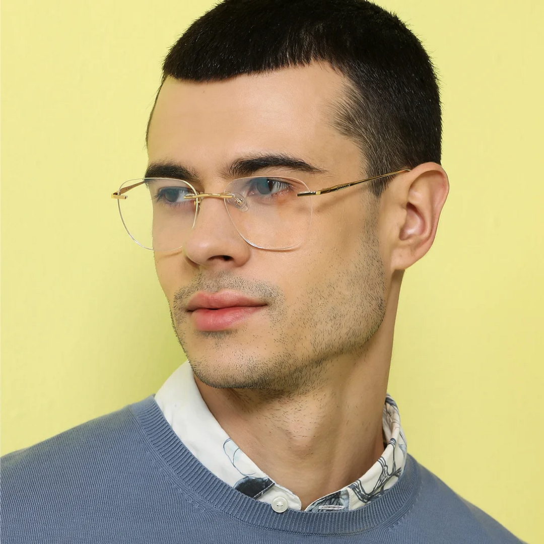 John Jacobs Gold Rimless Square left side