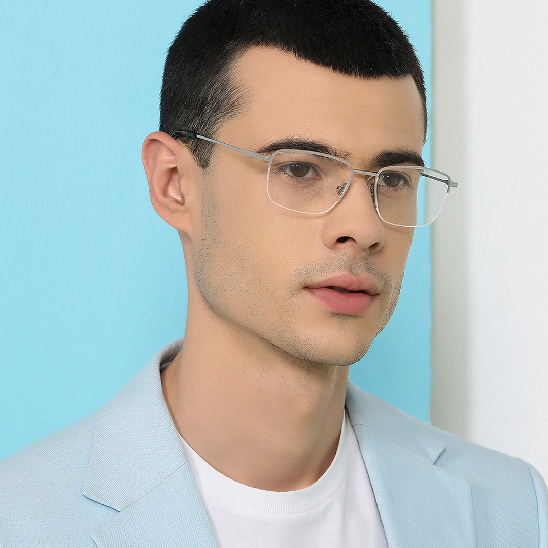 John Jacobs Online Silver Half Rim Square left side