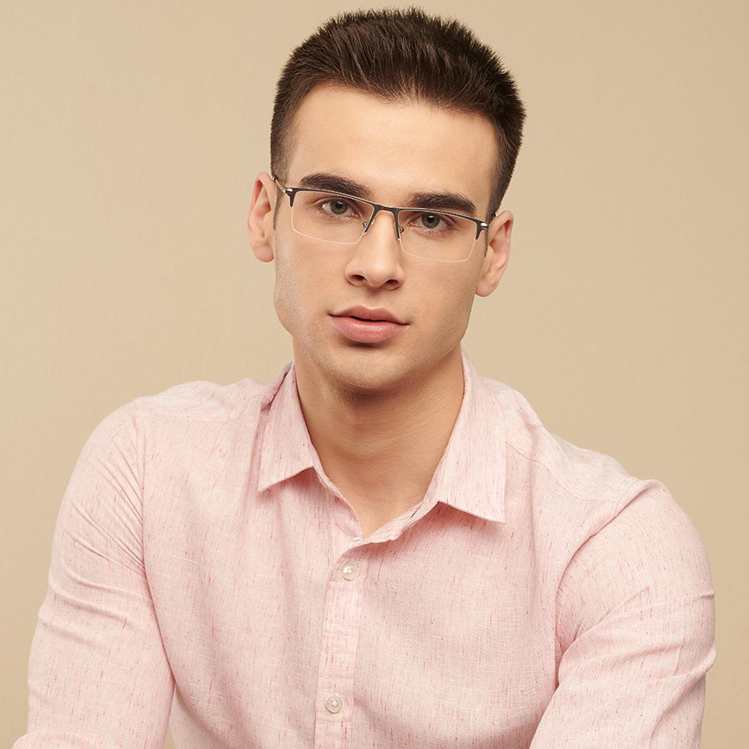 John Jacobs Online Gunmetal Half Rim Rectangle left side