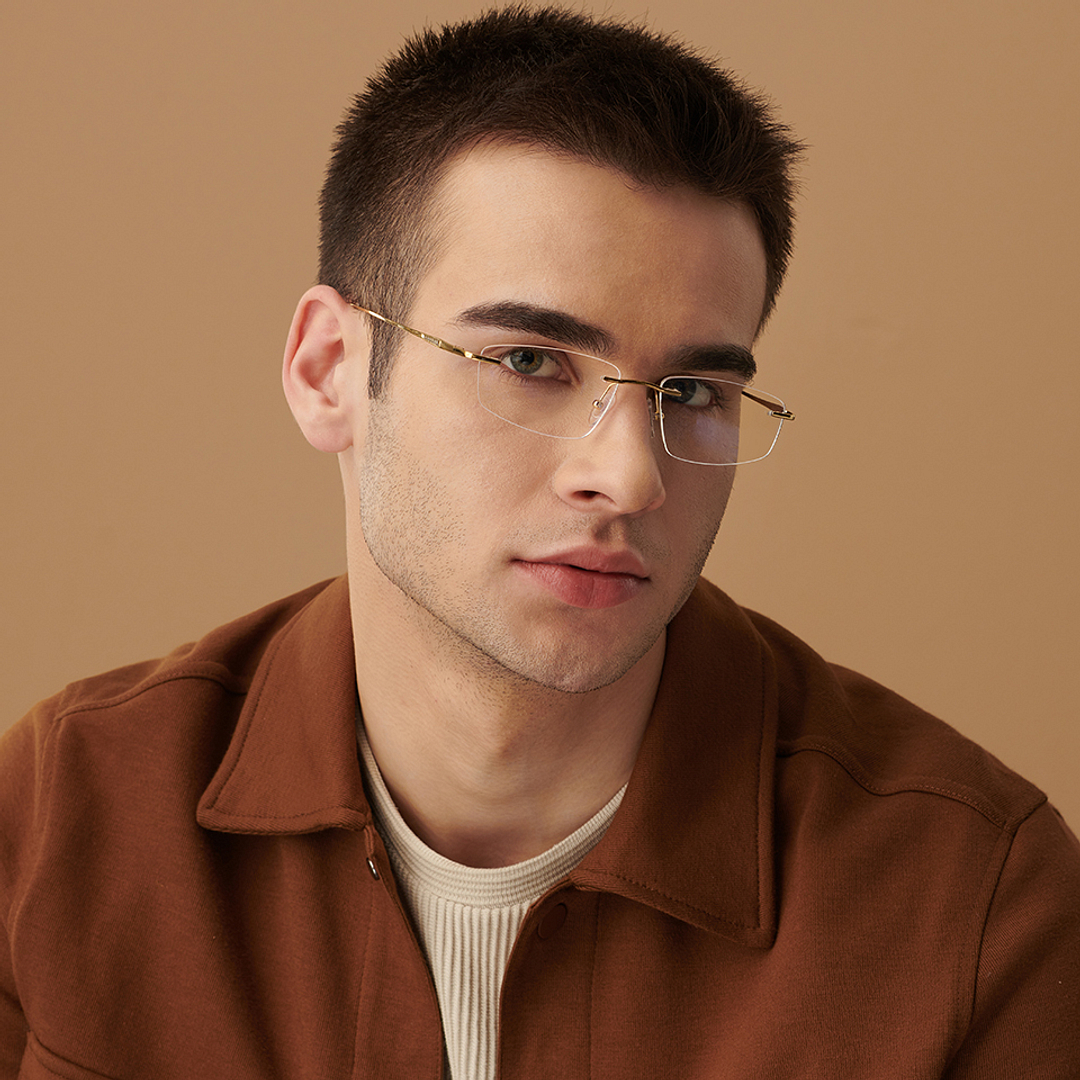 John Jacobs Gold Rimless Rectangle left side