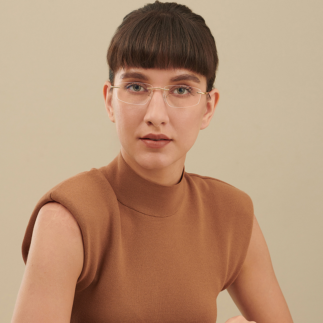 John Jacobs Online Gold Rimless Rectangle left side