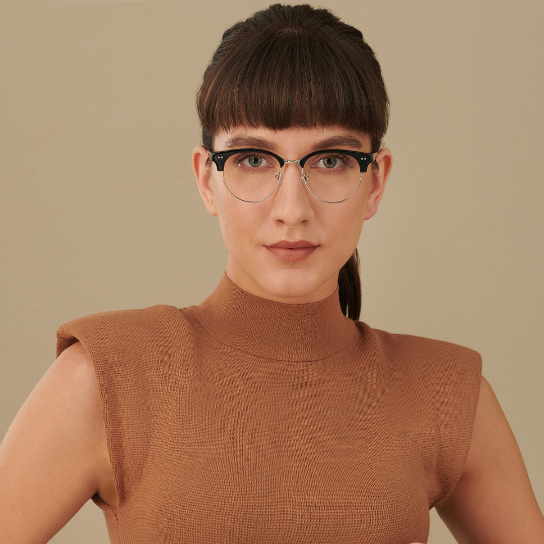 John Jacobs Dark Gunmetal Full Rim Clubmaster left side