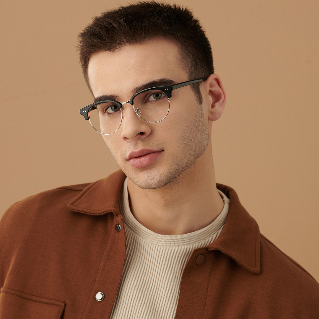 John Jacobs Dark Gunmetal Full Rim Clubmaster left side