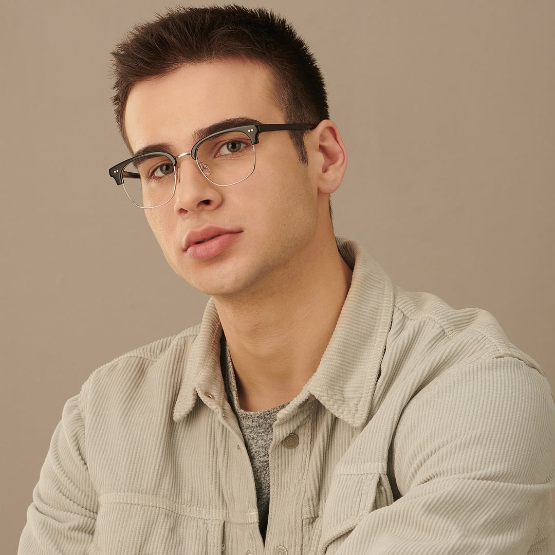 John Jacobs Dark Gunmetal Full Rim Clubmaster left side