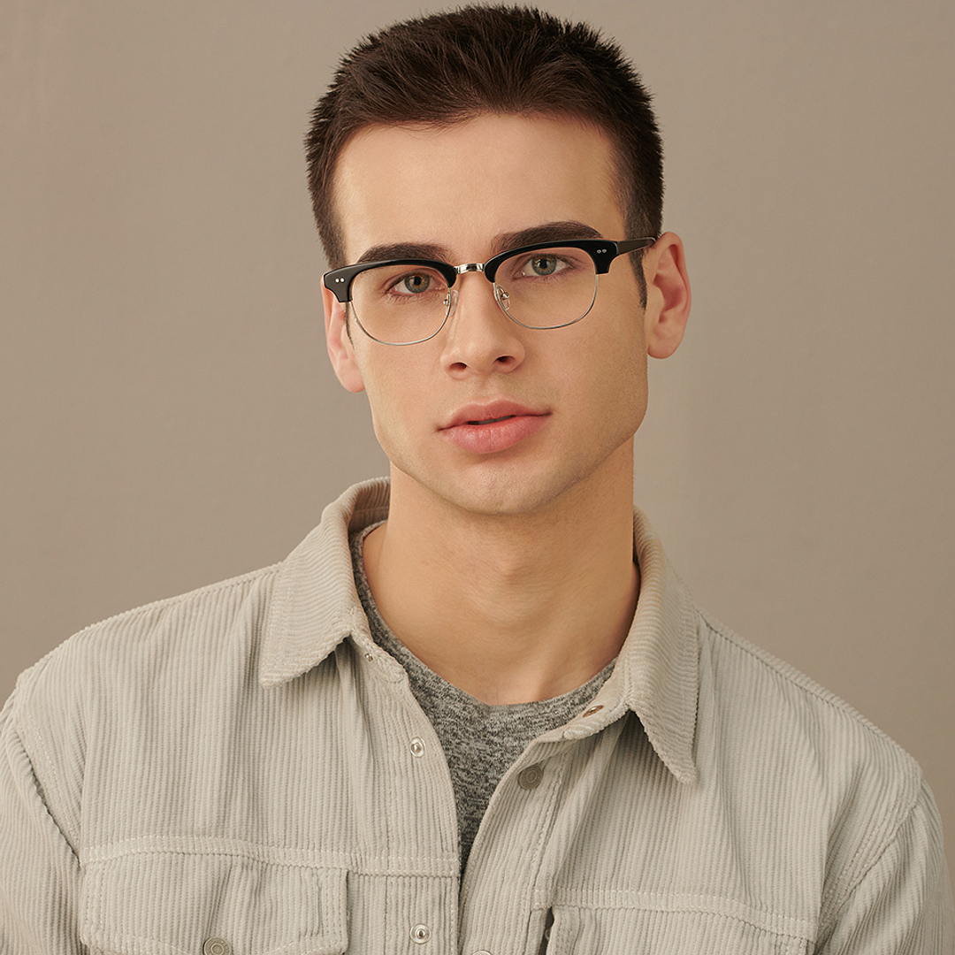 John Jacobs Dark Gunmetal Full Rim Clubmaster left side