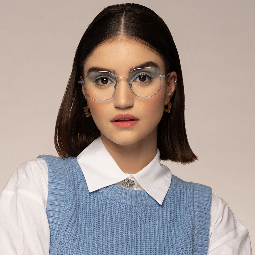 John Jacobs Online Sky Blue Full Rim Hexagonal right side