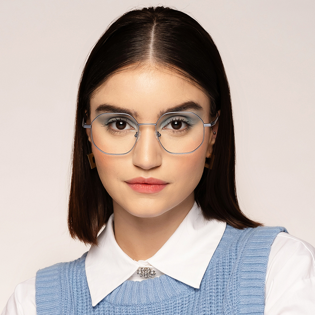 John Jacobs Online Sky Blue Full Rim Hexagonal left side