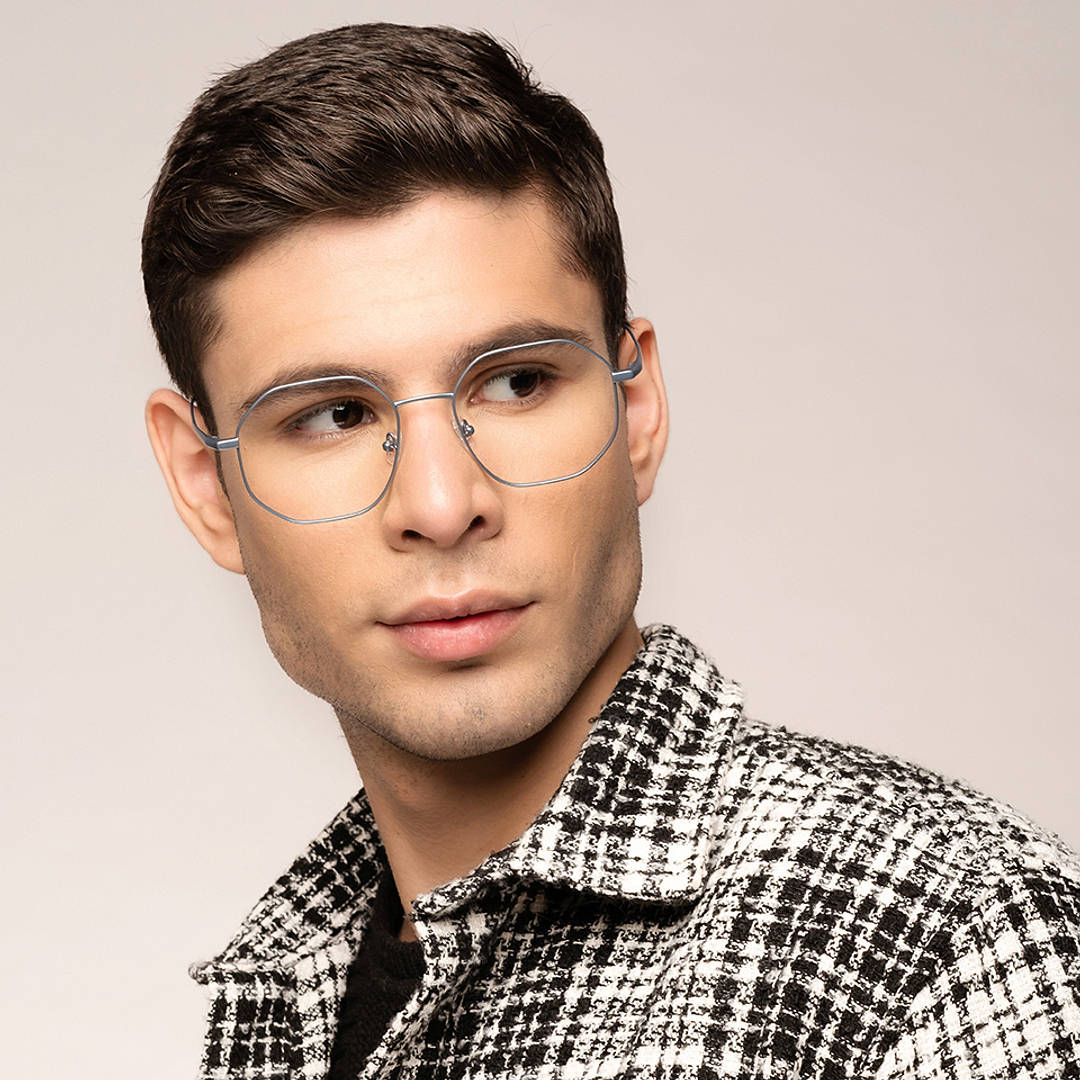 John Jacobs Online Sky Blue Full Rim Hexagonal left side