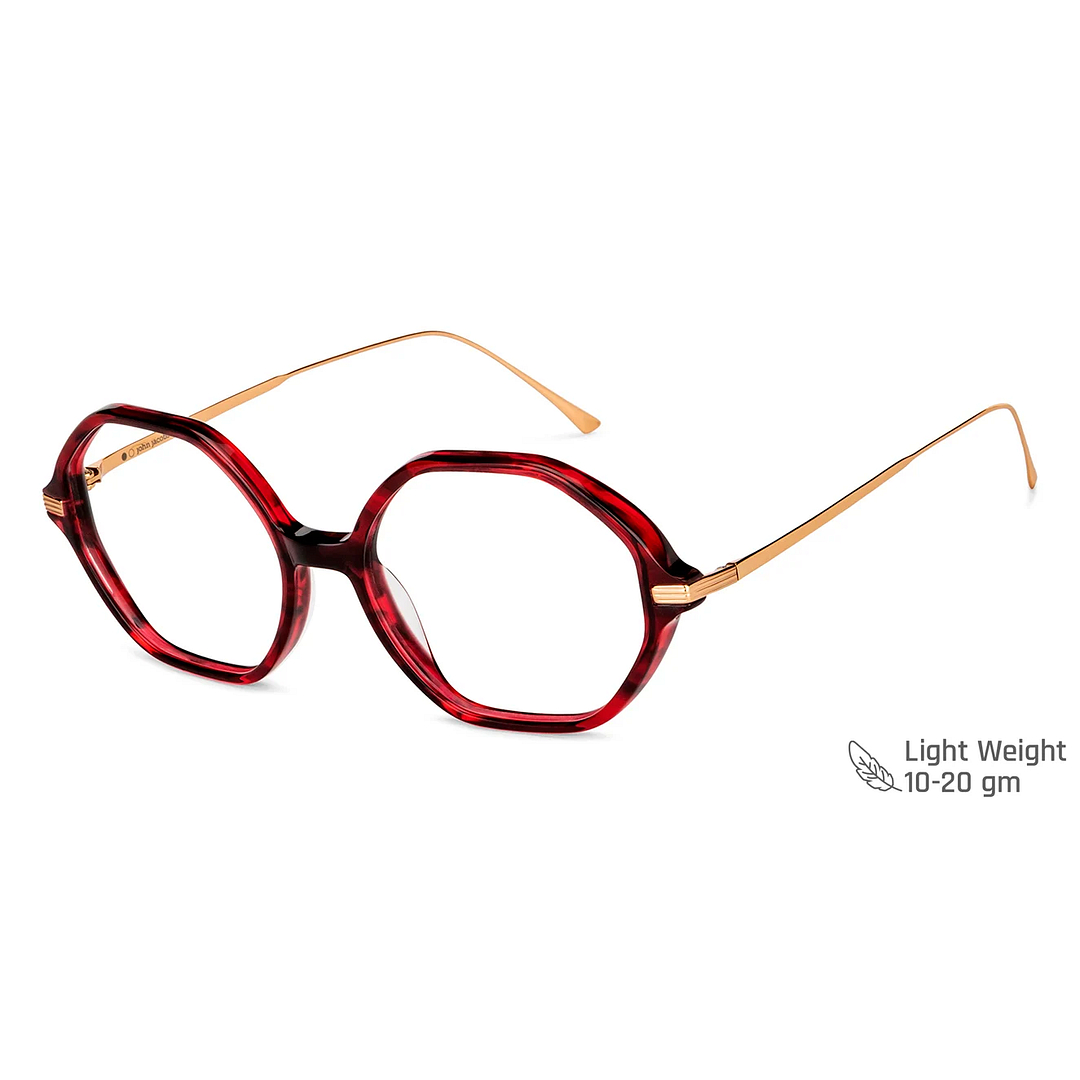 John Jacobs Red Transparent Full Rim Geometric left side