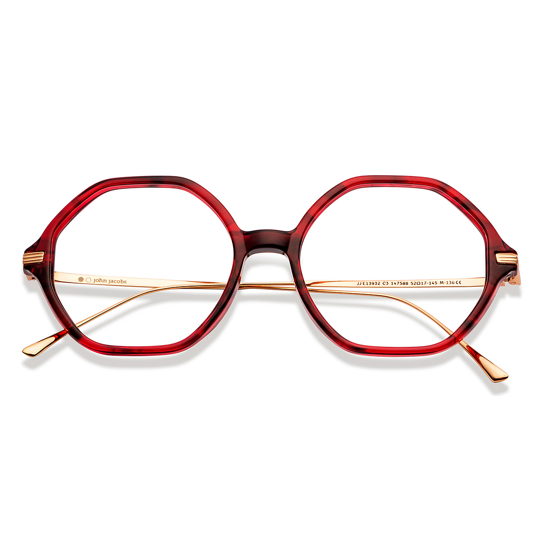 John Jacobs Red Transparent Full Rim Geometric left side