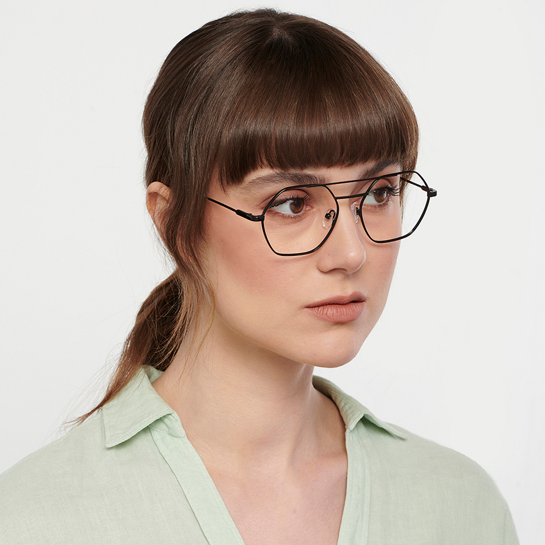 John Jacobs Black Full Rim Hexagonal left side