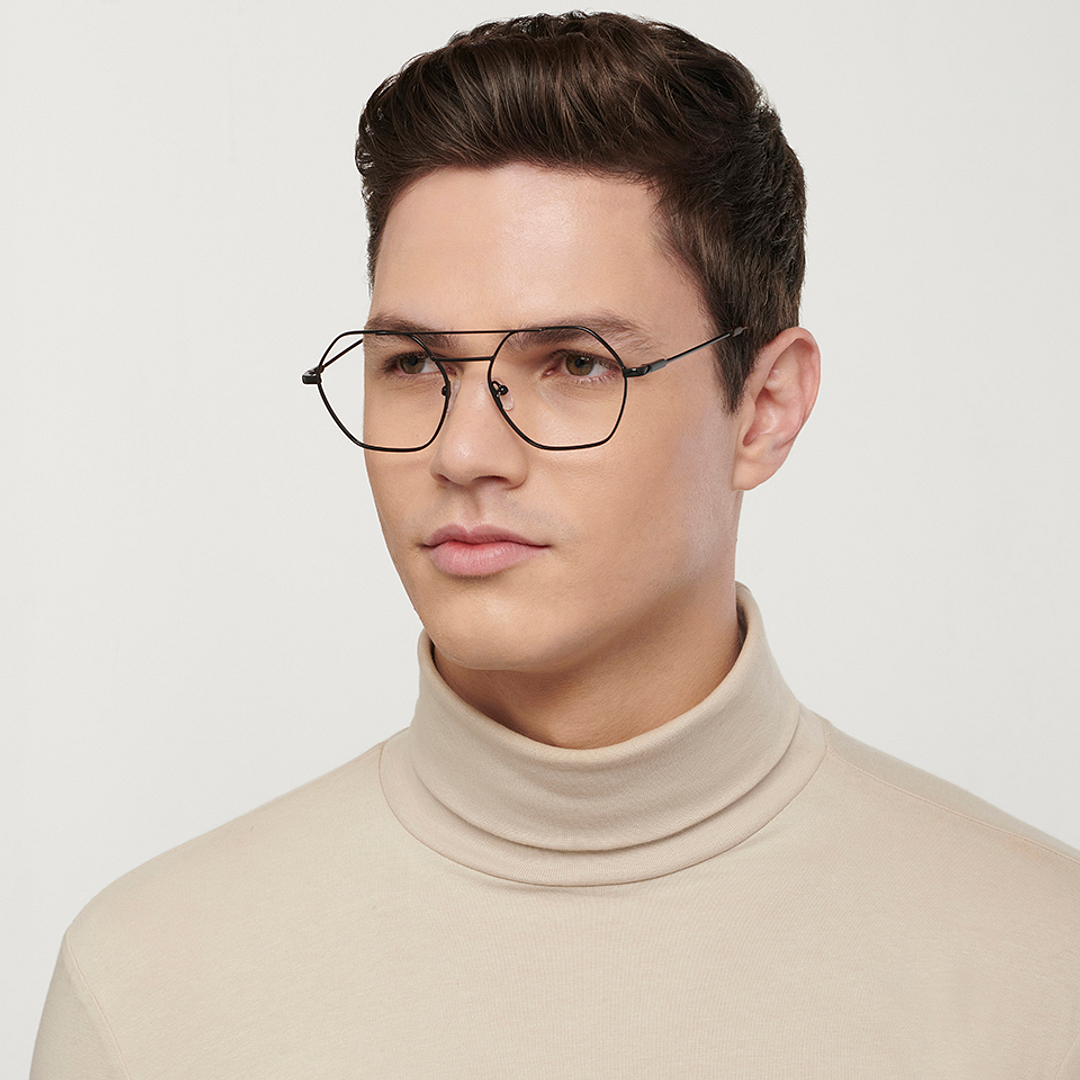 John Jacobs Black Full Rim Hexagonal left side