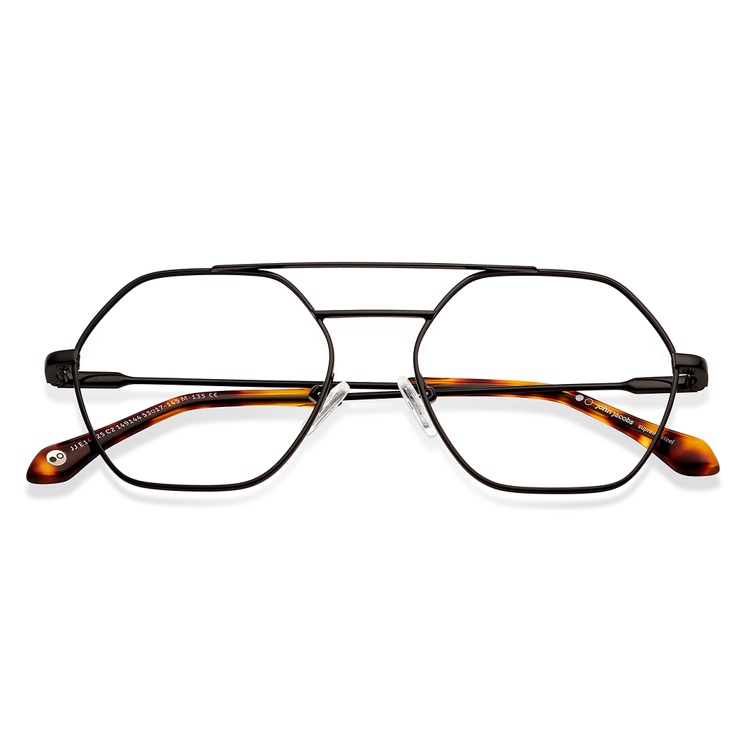 John Jacobs Black Full Rim Hexagonal left side