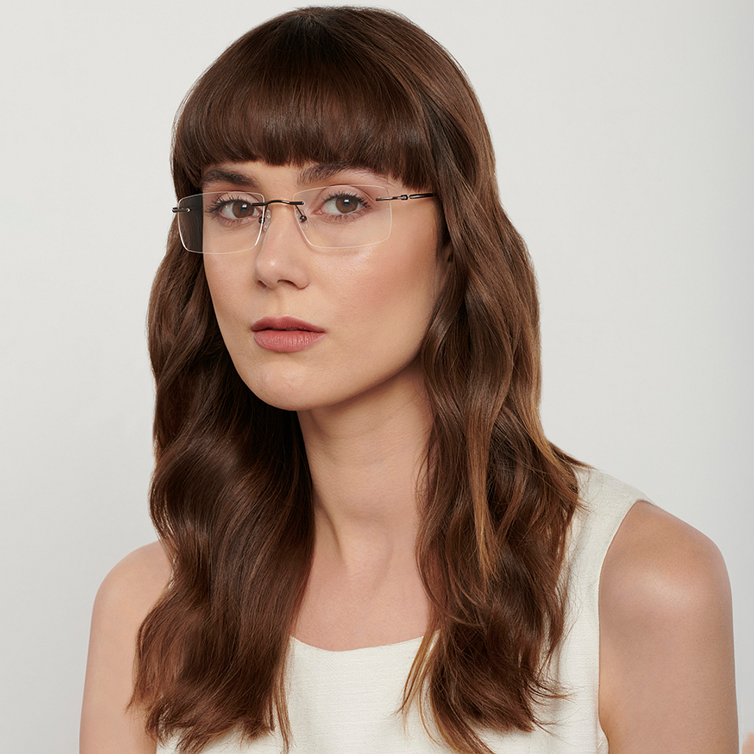 John Jacobs Dark Gunmetal Rimless Rectangle right side