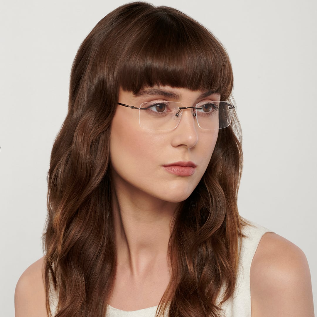John Jacobs Dark Gunmetal Rimless Rectangle right side