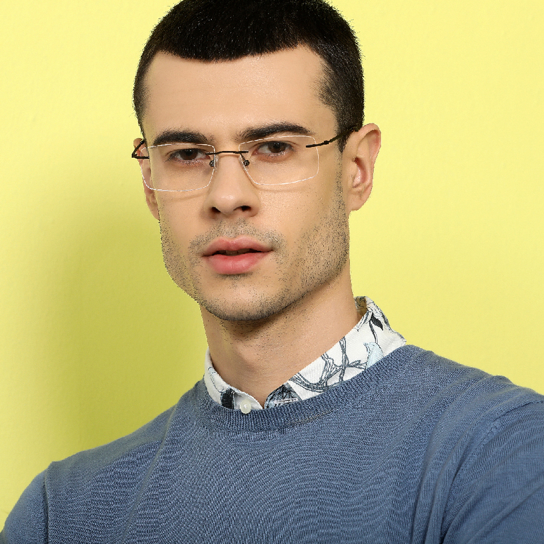 John Jacobs Dark Gunmetal Rimless Rectangle right side