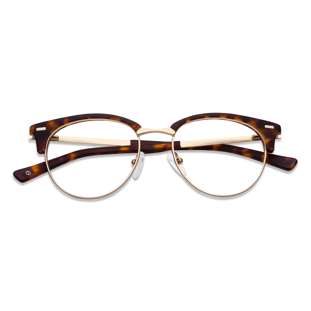 John Jacobs Screen Glasses Gold Full Rim Clubmaster left side