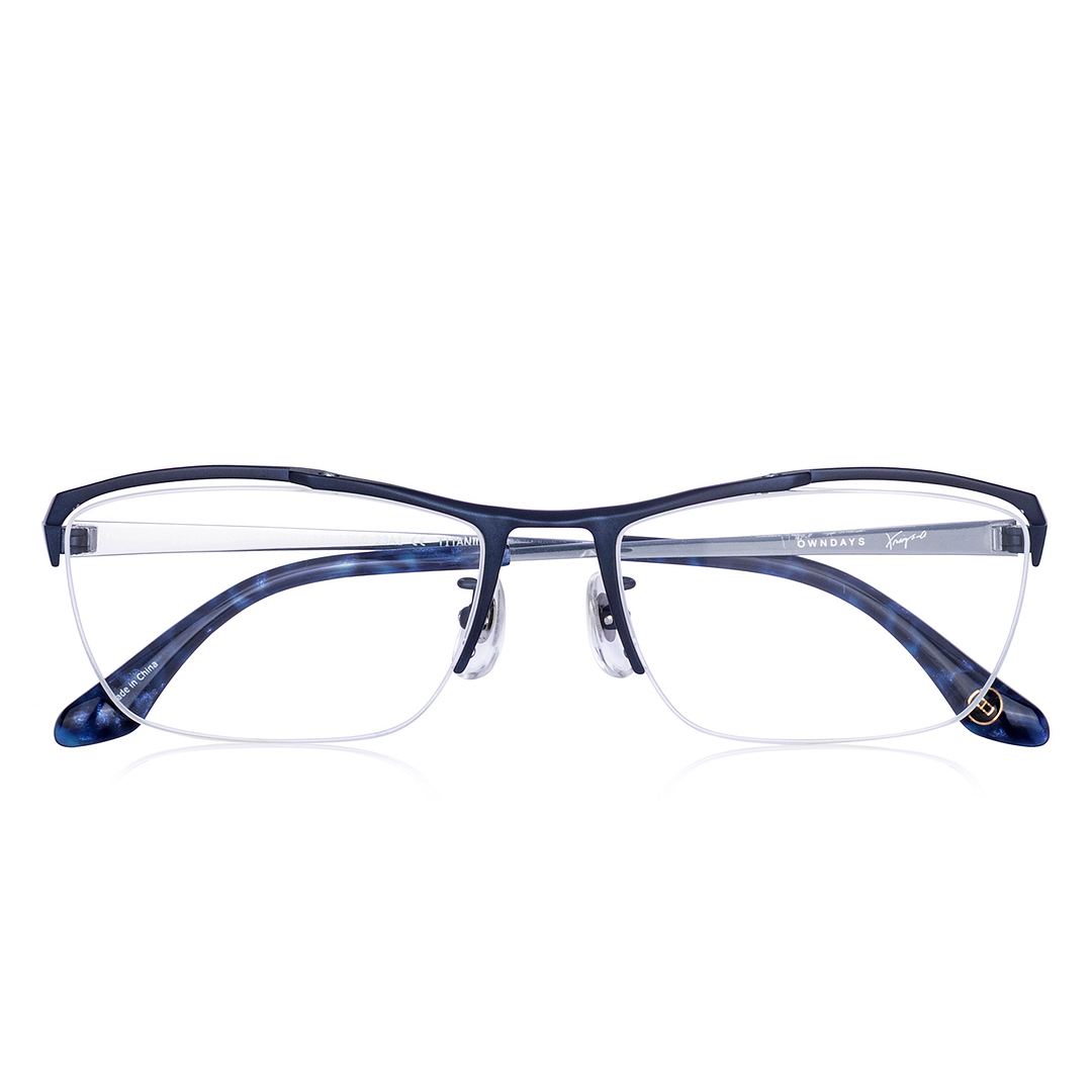 K.moriyama Navy Blue Full Rim Rectangle left side